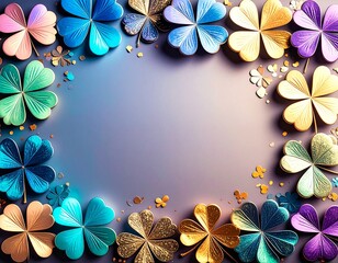 色鮮やかなメタリッククローバーのフレーム背景