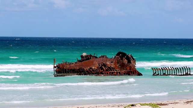 The wreck of the Cabo Santa Mar&iacute;a at Praia de Atalanta on the island of Boa Vista, Cape Verde, Africa