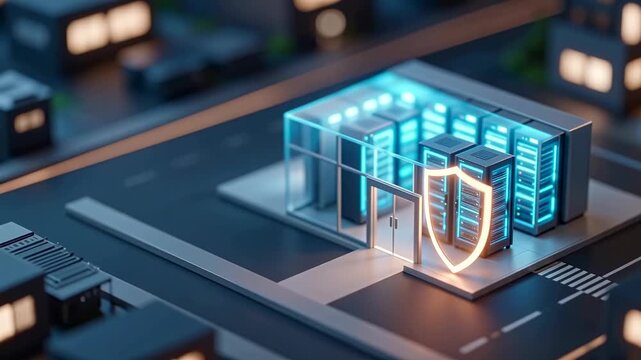 Modern data center with high-performance server racks and cloud infrastructure representing digital storage, cybersecurity, and enterprise IT operations.