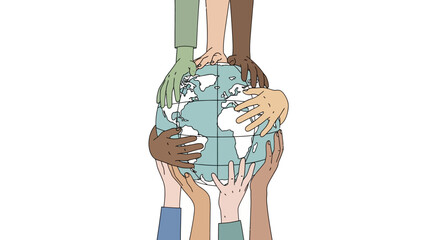 Diverse hands holding the Earth, symbolizing global solidarity and humanitarian aid on World Humanitarian Day with a hopeful and united spirit.