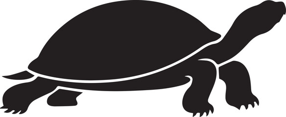 Fototapeta premium Black silhouette of a turtle, isolated on a white background. Clean vector illustration ideal for logos, icons, wildlife, marine, and minimalist graphic designs.