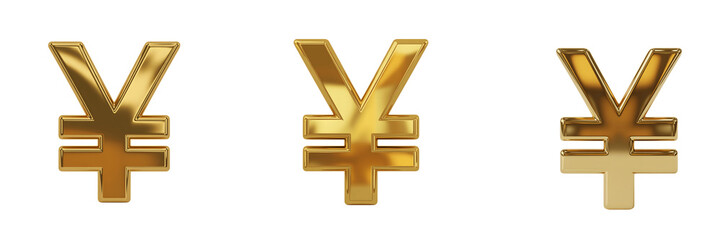 Obraz premium Three gold yen symbols on white isolated on transparent background