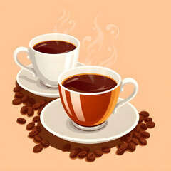 Obraz premium coffee, cup, mug, drink, beverage, hot, caffeine, espresso, cappuccino, mocha, aroma, steam, cafe, morning, energy, comfort, roasted, beans, foam, creamy, liquid, taste, flavor, illustration, vector, 