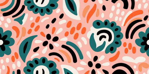 Abstract floral pattern with colorful shapes and organic forms