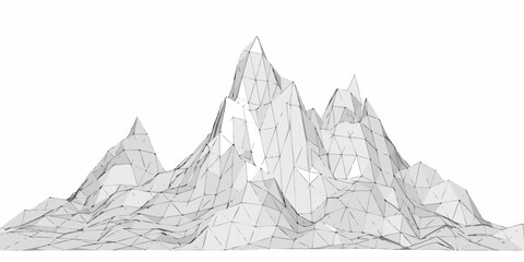 A low poly wireframe rendering of a jagged mountain peak