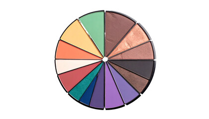 Obraz premium Circular eyeshadow palette, various colorful shades, displayed on a black background