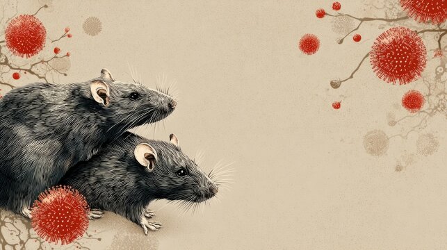 Illustrative Composition of Rats with Viruses on Neutral Background