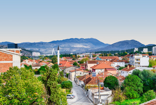 Podgorica Cityscape with Red Roofs and Mountains