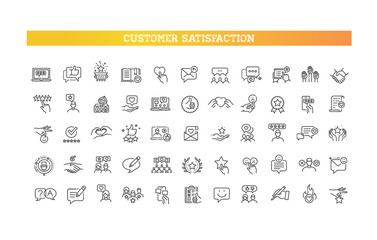 Customer experience, client satisfaction, review, feedback. Outline icon collection. Vector illustration