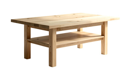 Fototapeta premium Wooden, rectangular coffee table with a shelf beneath the tabletop, presented against a black backdrop
