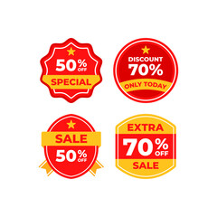 Obraz premium Four sale badges with percentage discounts on a white backdrop.