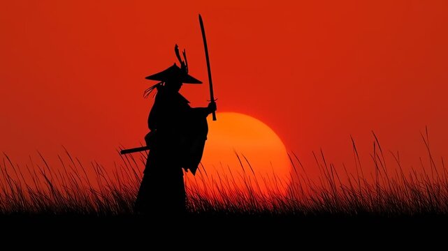 Samurai Silhouette Sunset Warrior Katana