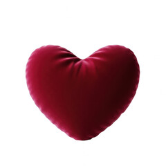 Soft red velvet heart-shaped pillow isolated on transparent background