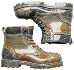 Two combat boots carved from polished marble stone