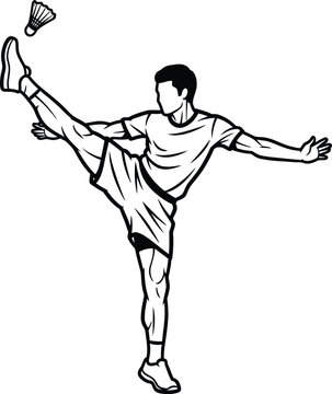 Jianzi Shuttlecock Kicking Player Black and White Vector 