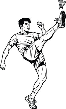 Jianzi Shuttlecock Kicking Player Black and White Vector 