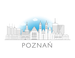 Obraz premium Poznań Poland skyline urban cityscape illustration drawing with landmarks