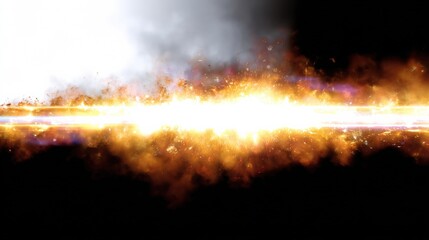 Bright fiery explosion with smoke and sparks in dark background