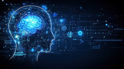 Obraz premium Side - profile of a Digital Human Head with Futuristic Circuitry and Glowing Core