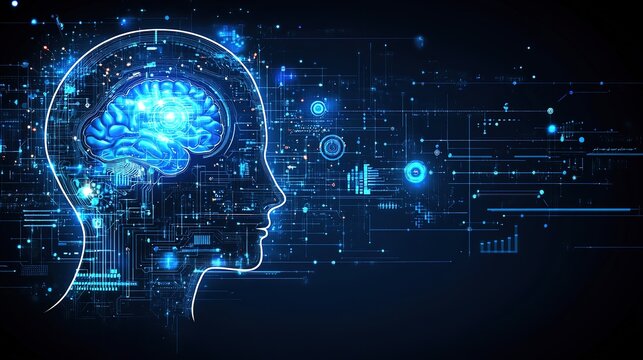 Side - profile of a Digital Human Head with Futuristic Circuitry and Glowing Core