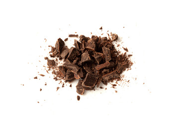 Grated Chocolate Pile Isolated, Crushed Chocolate Shavings, Crumbs, Scattered Flakes, Cocoa Sprinkles
