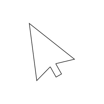 Clean mouse cursor arrow icon in black outline style, simple flat vector symbol that feels familiar and human for clicking, selecting, browsing, and UI interaction