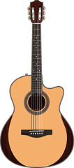 Obraz premium Detailed acoustic guitar vector illustration featuring a classic wooden body design with strings and fretboard for music industry and artistic performance concepts.