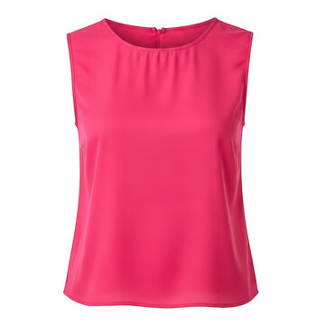 A vibrant pink sleeveless blouse with a gathered neckline and smooth fabric. isolated on transparent background