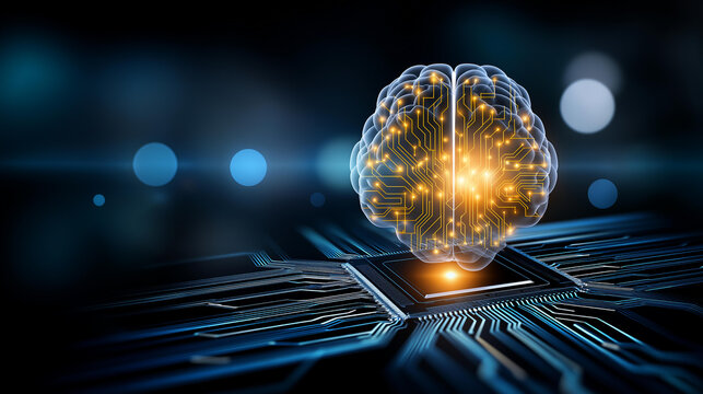 AI assistant brain processor with LLM technology, big data machine learning, generative AI business support, future agentic AI technology prompt engineering, with copy space