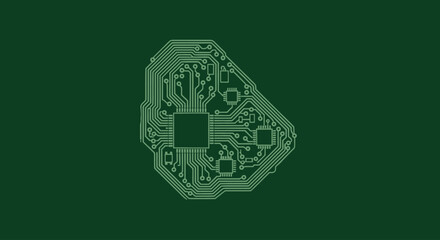 Green circuit board pattern with microchips and connections, flat design vector
