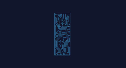 Blue circuit board pattern on dark blue background, abstract technology concept, flat design vector