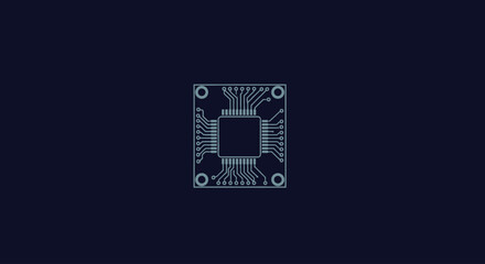 Central processing unit on a circuit board with connections, outlined in white on a dark blue background.