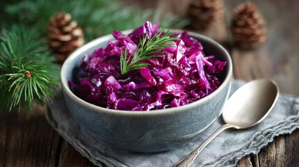 Red cabbage styled as traditional holiday side dish, understated elegance