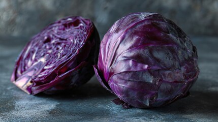 Obraz premium Red cabbage styled for healthy meal prep concept, clean bright background