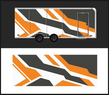 Trailer and isolated wrap design with orange white and gray diagonal stripes