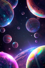 Naklejka premium A vibrant and colorful depiction of a cosmic landscape filled with planets and stars