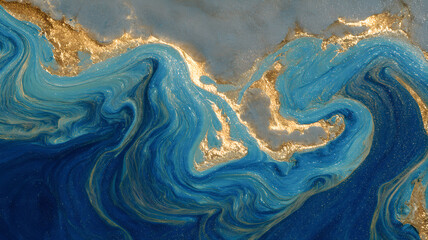 Abstract Blue and Gold Fluid Art Background