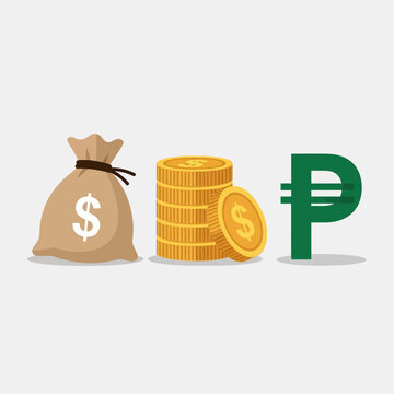 Illustration of currency symbols and money bags representing financial transactions and wealth