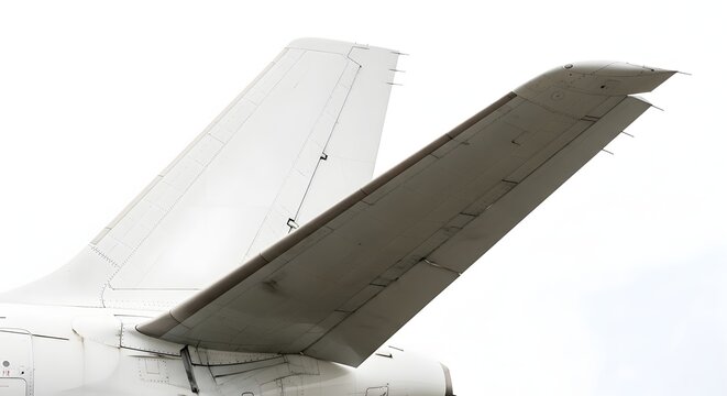 Closeup of white airplane tail with horizontal stabilizer and elevator aircraft