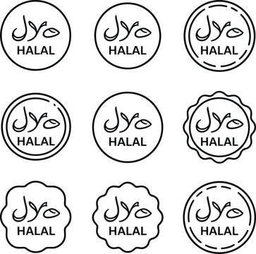 Collection of halal certification logos in various designs