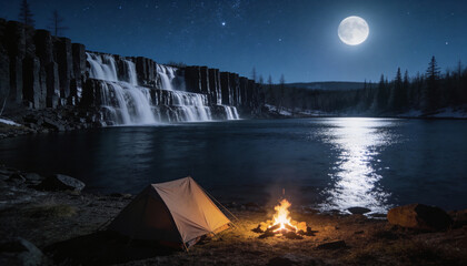 Naklejka premium Beautiful natural landscape featuring a massive waterfall and scenic foreground