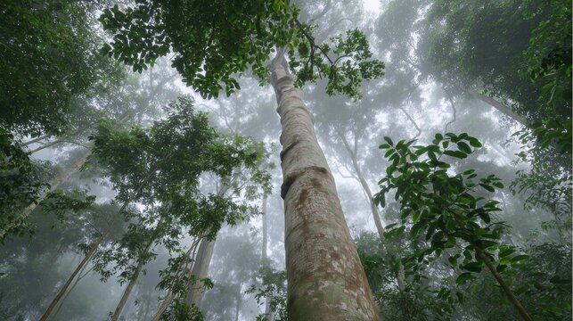 Aquilaria tree growing in humid tropical forest tall slender trunk natural habitat