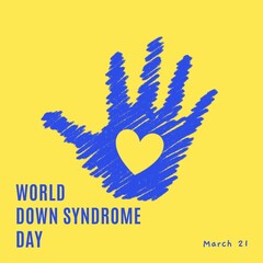 Fototapeta premium Down syndrome day celebrate poster with whimsical heart in hand