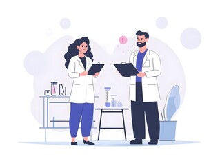 Two scientists discussing research findings in a laboratory, showcasing collaboration and innovation in scientific exploration.