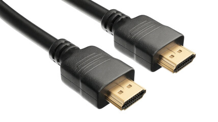 Two black digital display cables with gold-plated connectors, against a dark background