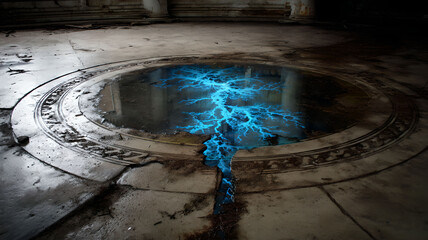 Glowing Energy Portal in Abandoned Building