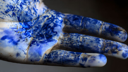 Hand covered in blue paint