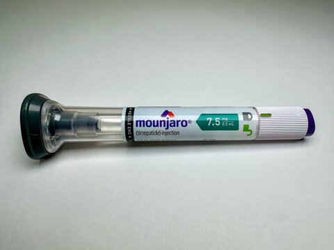 Close up of a Mounjaro Pen on light a neutral color background Valparaiso, IN USA - February 4, 2026
