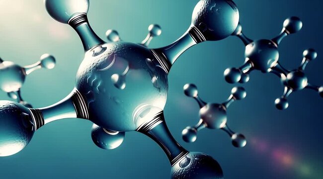 Detailed 3D illustration of molecular structures floating in space with blue background