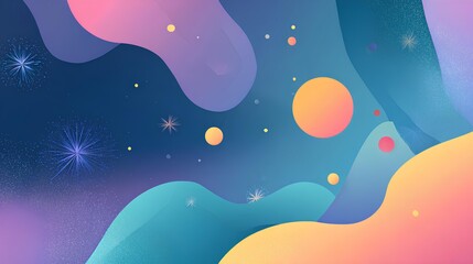 Celestial Abstraction: A captivating abstract illustration showcasing a dreamy celestial landscape with fluid forms, vibrant gradients.